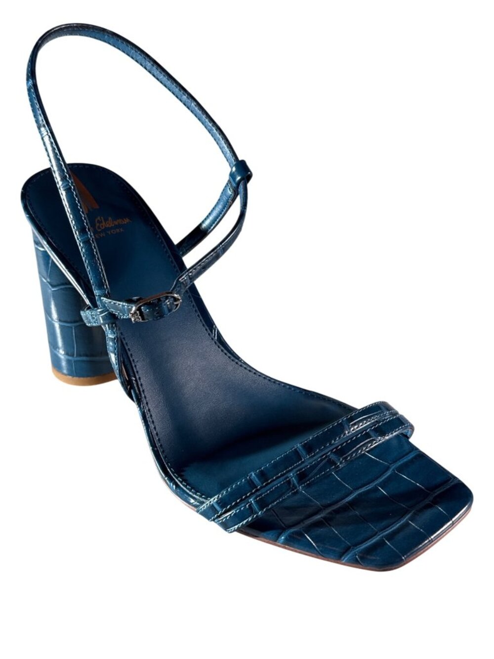 SAM EDELMAN Women's Blue Croc Embossed Heels Sandals Size 9.5M Block Heel - Picture 10 of 11